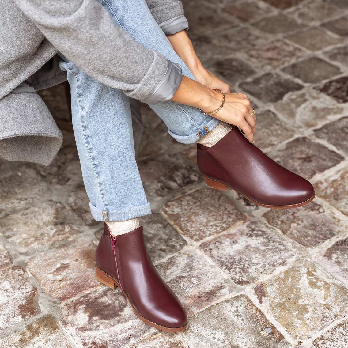 bottines plates bordeaux